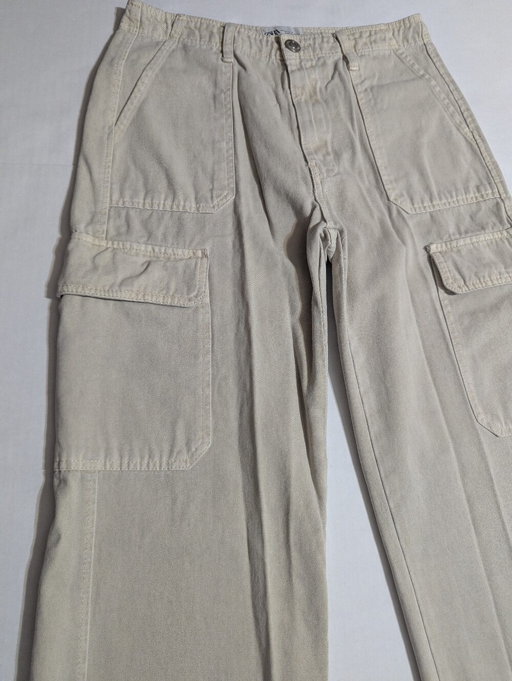 Zara Women’s Beige Cargo Pants Wide Leg Utility Trousers Size 4 EUR 36 - Picture 4 of 13